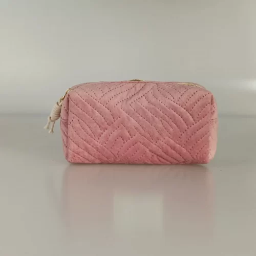 Pink Velvet Striped Cosmetic Bag