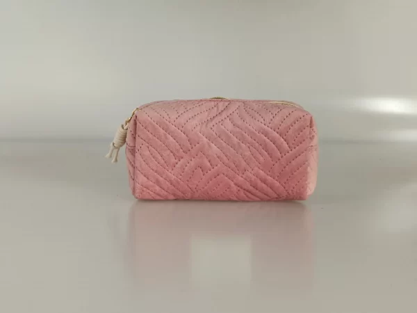 Pink Velvet Striped Cosmetic Bag