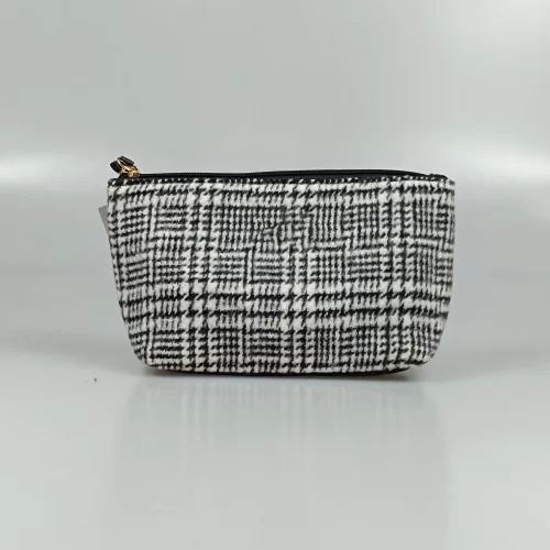 Gray And White Striped Cosmetic Bag