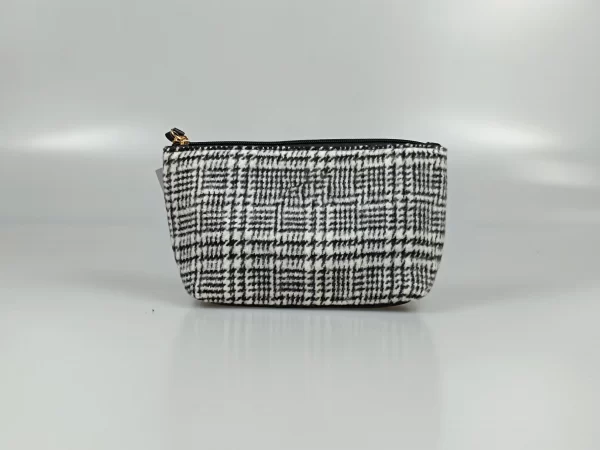 Gray And White Striped Cosmetic Bag