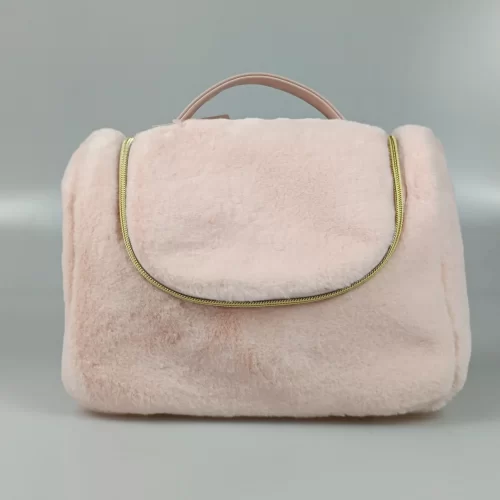 Pink Plush Portable Cosmetic Bag