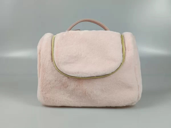 Pink Plush Portable Cosmetic Bag