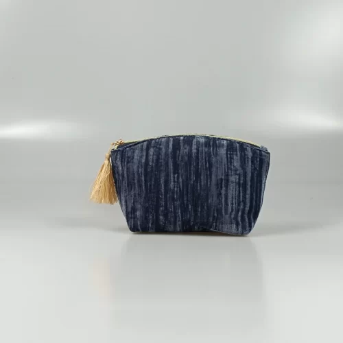 Dark Blue Striped Velvet Cosmetic Bag