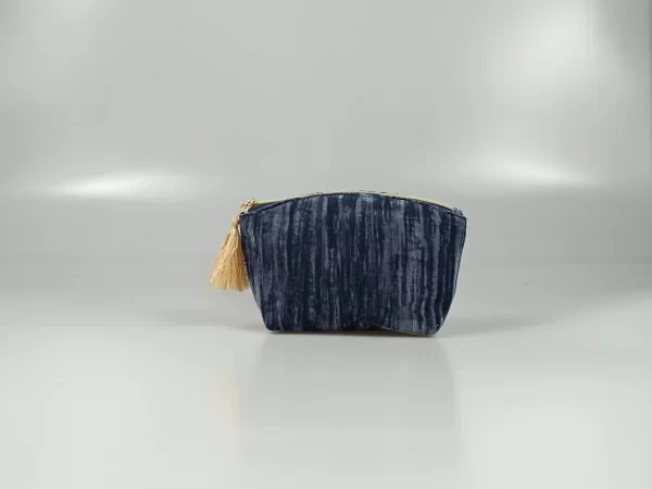 Dark Blue Striped Velvet Cosmetic Bag