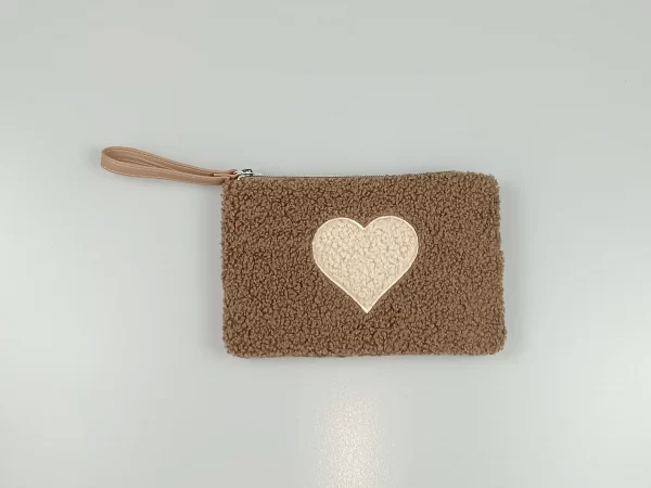 Brown Velvet Love Pattern Pouch Bag