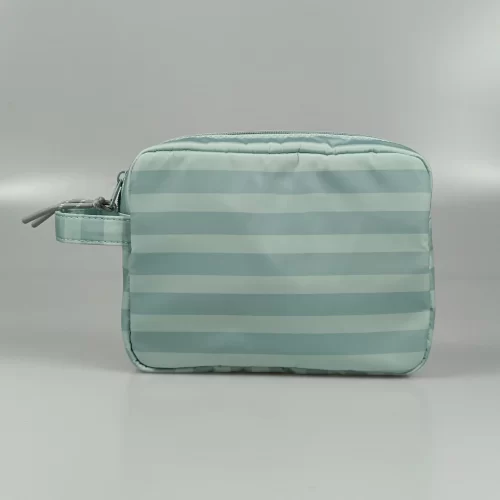 Turquoise Striped Cosmetic Bag