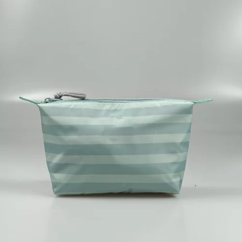 Light Green Striped Waterproof Cosmetic Bag