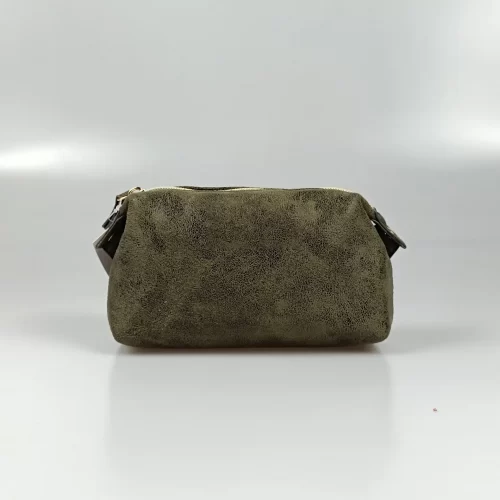 Dark Green Soft Leather Cosmetic Bag