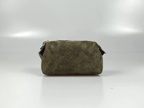 Dark Green Soft Leather Cosmetic Bag