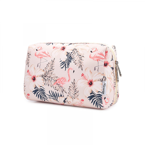 printed pink makeup pouch bag